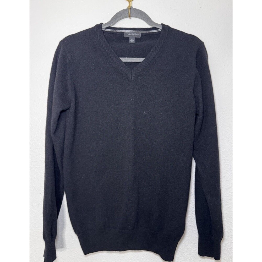 Saks Fifth Avenue Cashmere Sweater Mens Black V-Neck Made in Italy  Size Small